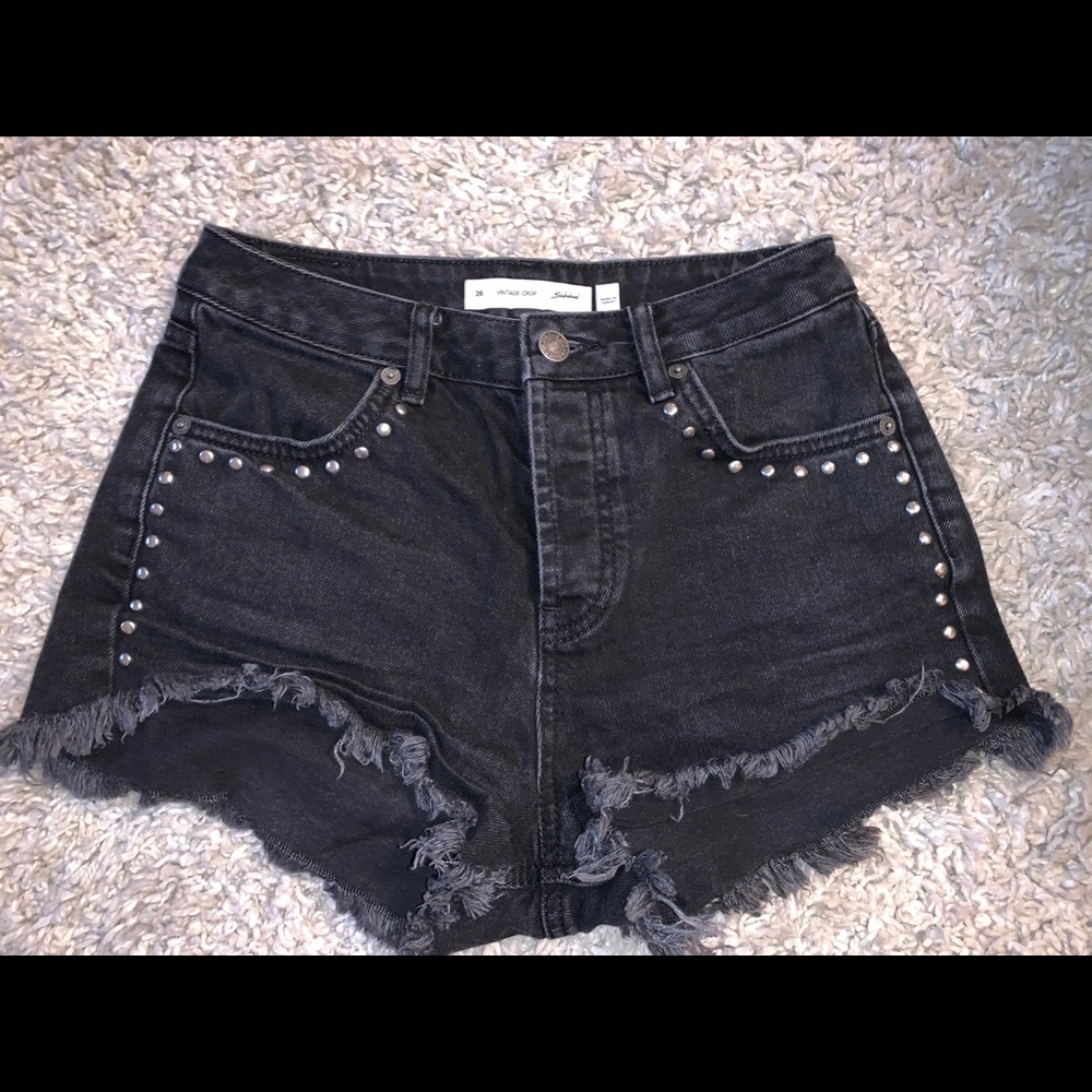 SUBDUED vintage crop black denim shorts with studs